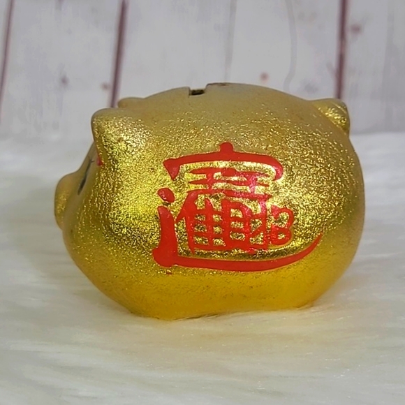 Vintage Chinese Piggy Bank Coin Bank Ceramic Gold Lucky Porcelain Fortune Pig - Picture 4 of 10